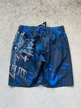 Men's Blue & Black Graphic Swim Board Shorts — Elite Detail